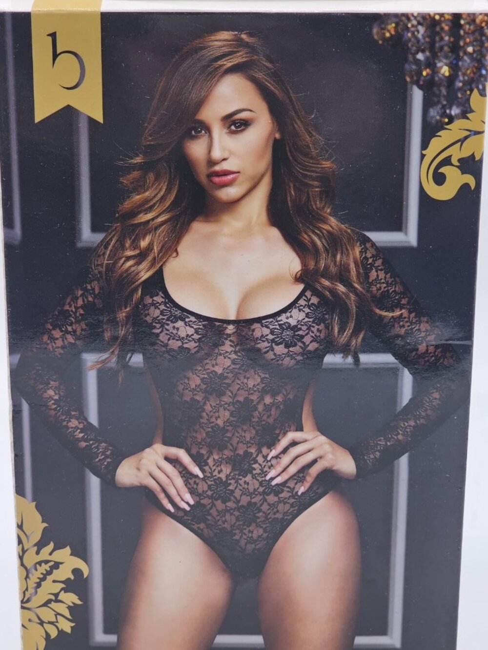 Baci Lingerie Women's One Size 2-14 Black Sheer Sexy Long Sleeve Bodysuit